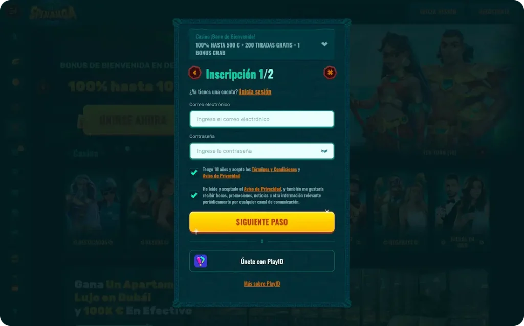 registro en el casino spinanga